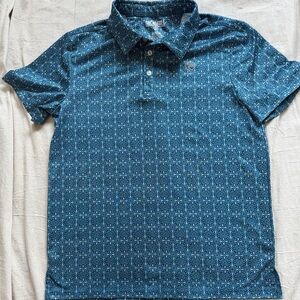 NWOT Rock & Roll Denim M SS Polo Blue Mosaic Western Geometric Kaleidoscope